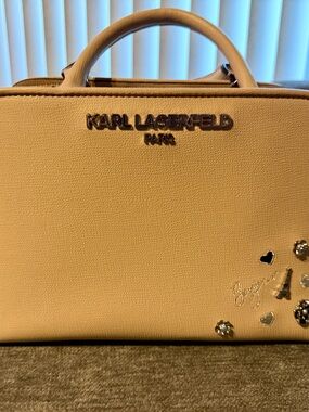 Karl Lagerfeld Paris Cream Top-Handle Satchel with Charm Accents